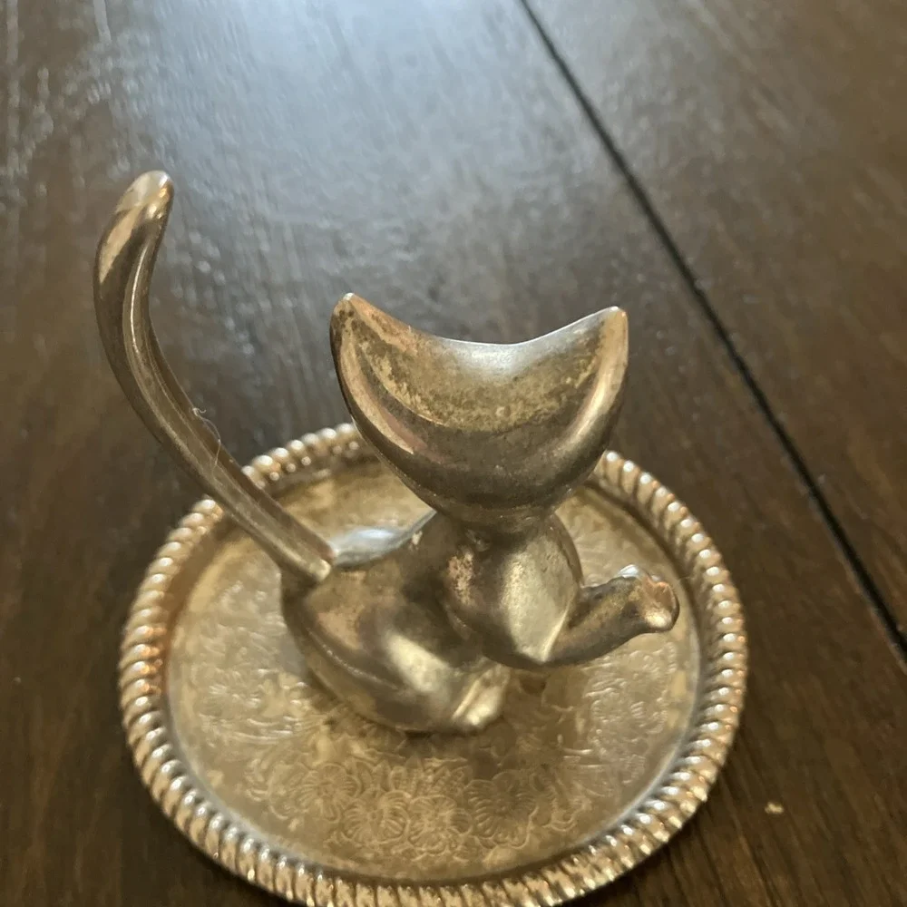 vintage silver Plate cat jewelry Holder